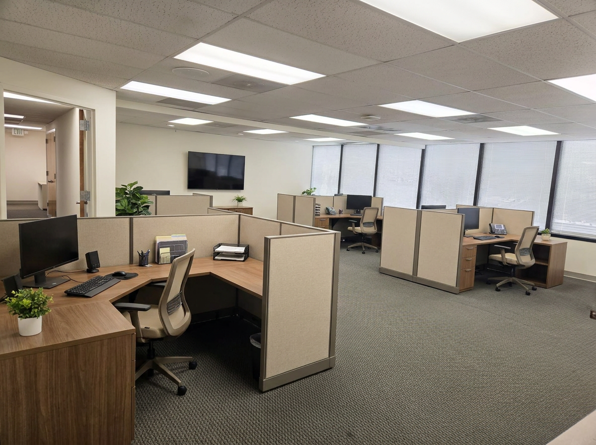 Virtually staged open office cubicle layout